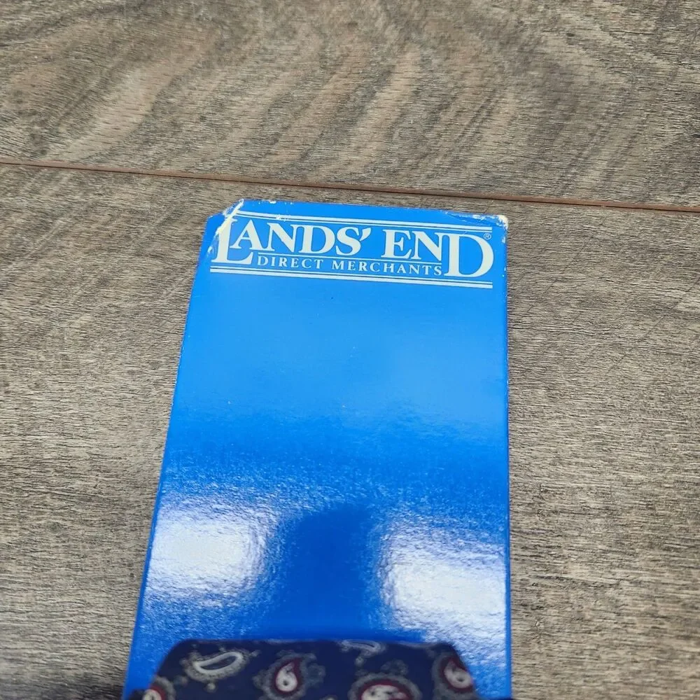 Vintage NEW Lands' End Direct Merchants Silk Tie Hand Sewn USA Blue Long Boxed